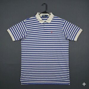 Vintage Polo Ralph Lauren Mens XXL Blue White Striped Polo Shirt Made in USA XXL